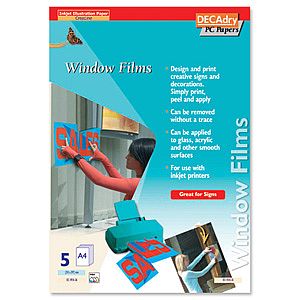 Decadry Window Film Inkjet printable for Pictures and Sign making A4 Ref OCI4936 3  Pack 5 
